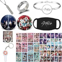 Kpop Stray Kids Gift Set, Stray Kids Photo Card, Sticker, Bracelet, Face Protection, Rings, Pendant Necklace, Button Pin, Phone Ring Holder, Keyring, Stainless Steel